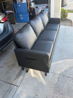 LAZZO 72" Faux Leather Couch, 3-Seater Sofa with USB Charging Ports and Side Pockets