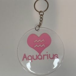 Pink heart handmade zodiac keychain 3 in