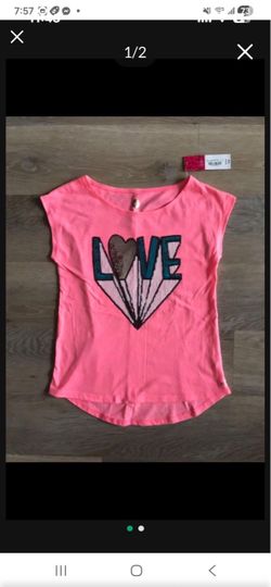 NEW Kids Children Girl Love Heart Diamond Sequin Top T-Shirt Tee