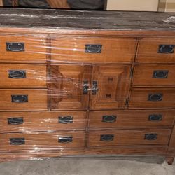 Large Oak Dresser & Armoire with Mirror 
