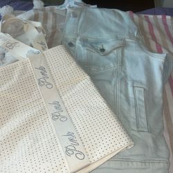PINK lightwash Jean Jacket, PINK White Rhinestone Tote With Zipper 