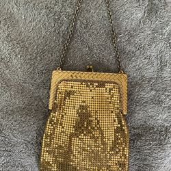 Vintage 70s Whiting & Davis USA Gold Mesh Flapper Gatsby Fringe Bag Purse