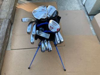 Mixed Set Of Men's LH Golf Clubs With New Strata Putter & Golf Bag.