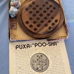 Puka poo-sha Brazilian gem stones wood vintage marble set game 