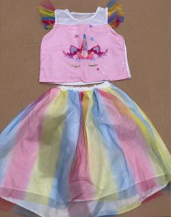 Girls Unicorn Top and Rainbow Tutu Skirt Set