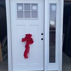 New  Entry Door Fiberglass Jeld Wen Size W53 H81 Left Hand Inswing Jam Is 5.1/2 Inch $1450 White Painted 