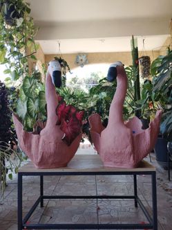 Cement Pink Flamingo Planter Set of 2