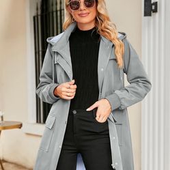 Bloggerlove Rain Jacket Women Lightweight Raincoat Waterproof Windbreaker Striped Climbing Outdoor Hooded Trench Coats