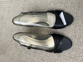 Liz Claiborne Black Satin Peep-Toe Slingback Heels