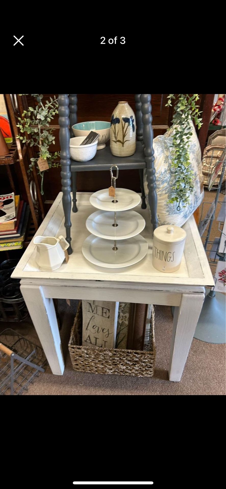 2 Piece Hand Painted Vintage Large End Table Set