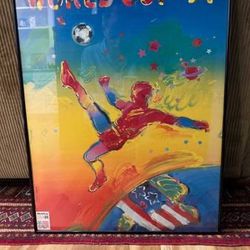 ~~ PETER MAX ~~ WORLD CUP SOCCER LITHOGRAPH POSTER 1994 *VINTAGE POP ART* LITHOGRAPH