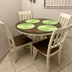 Nice 42” Two Tones Dining Table And 4 Chairs