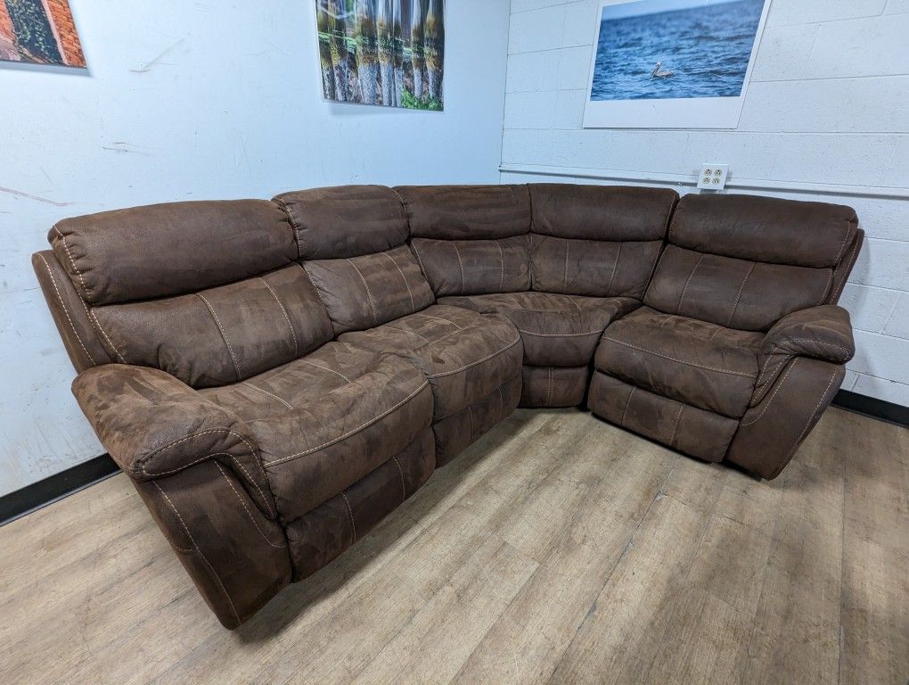 Brown Microsuede Sectional With Recliners