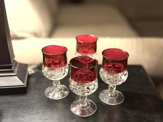 Set Of 4 Vintage Goblets :   King's Crown Ruby Flash