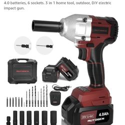 AUTOGEN cordless impact Wrench. 443ft-lbs (600n.m) 1/2' brushless impact Wrench. 2100 rpm High Torque Impact Gun, 2 x 4.0 batteries, 6 sockets.
