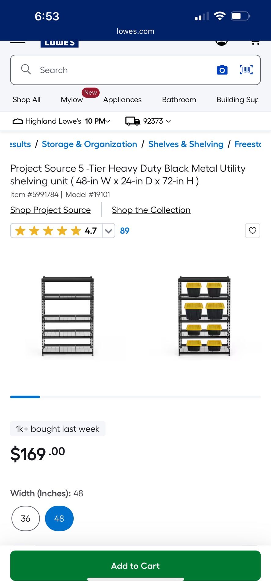 Metal Garage Shelf 24” X 48”