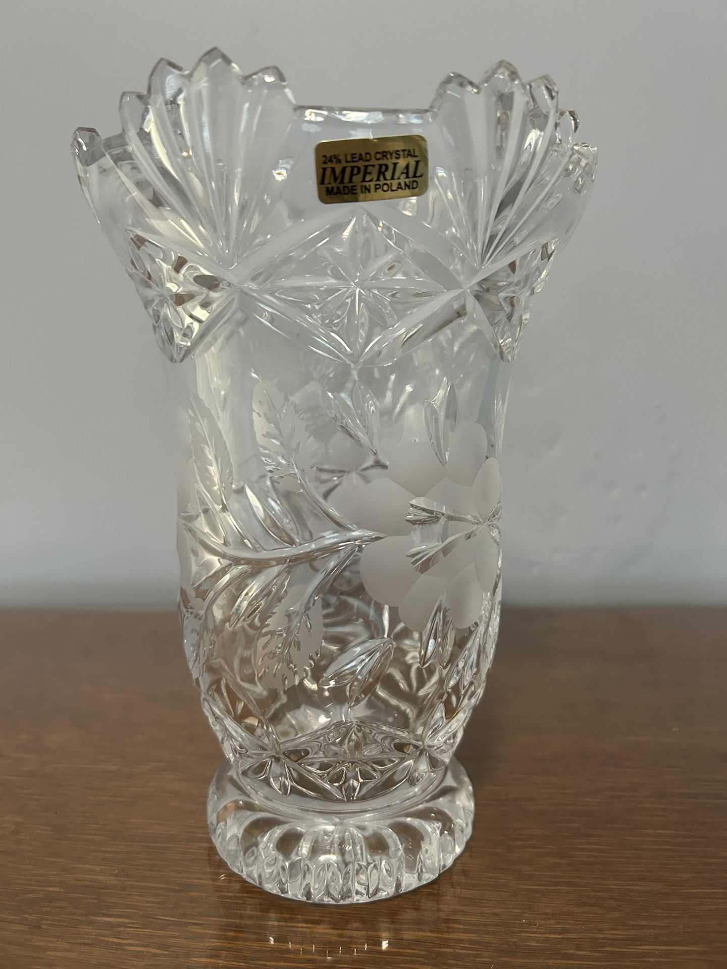 Vintage 24% Lead Crystal Floral Vase