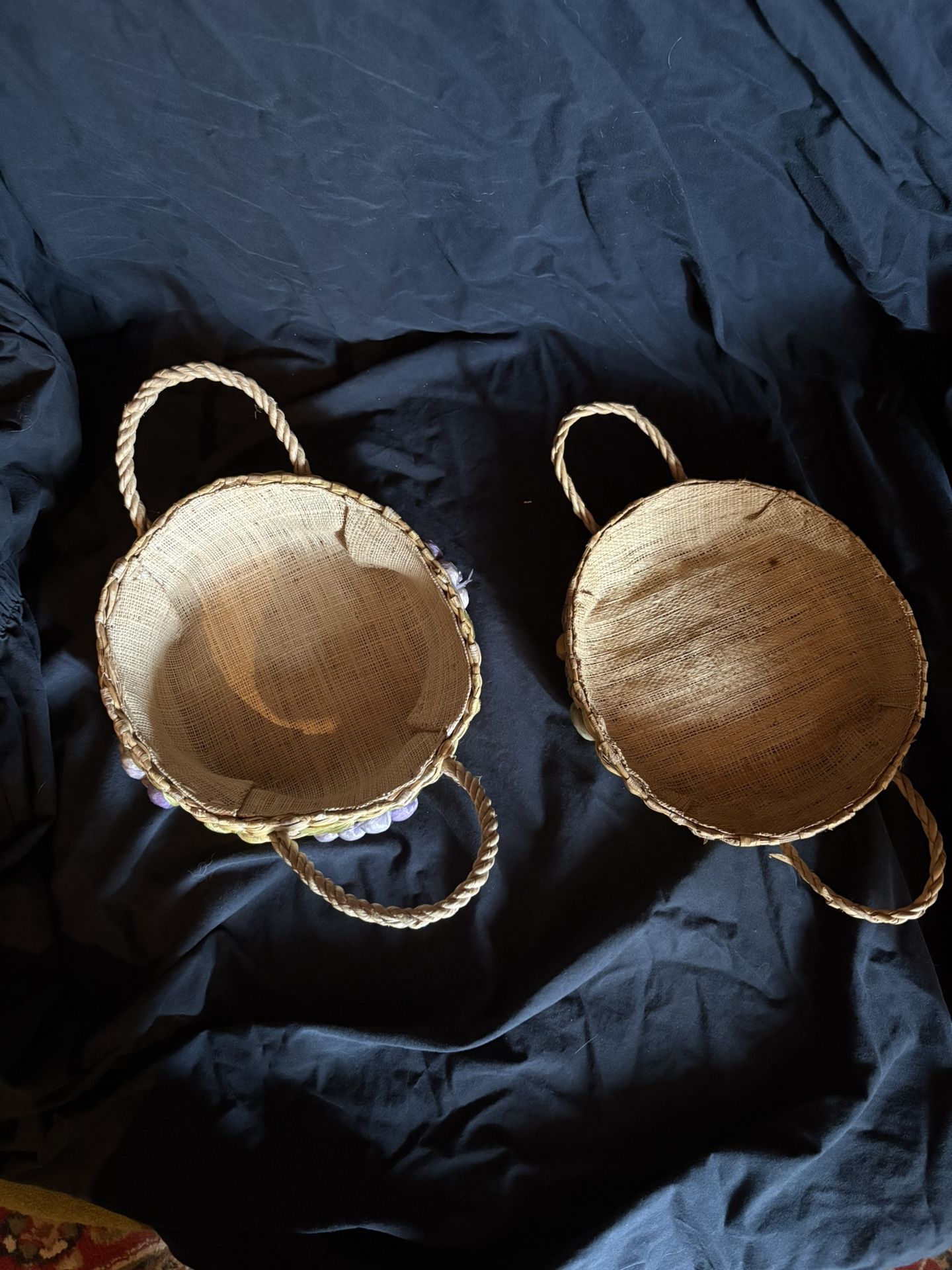 Two Straw Baskets With Handles