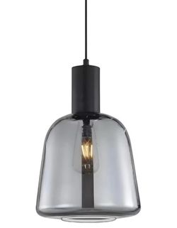 8.9" Modern Glass Pendant Light Adjustable Hanging Light Smoke Gray New, Open Box