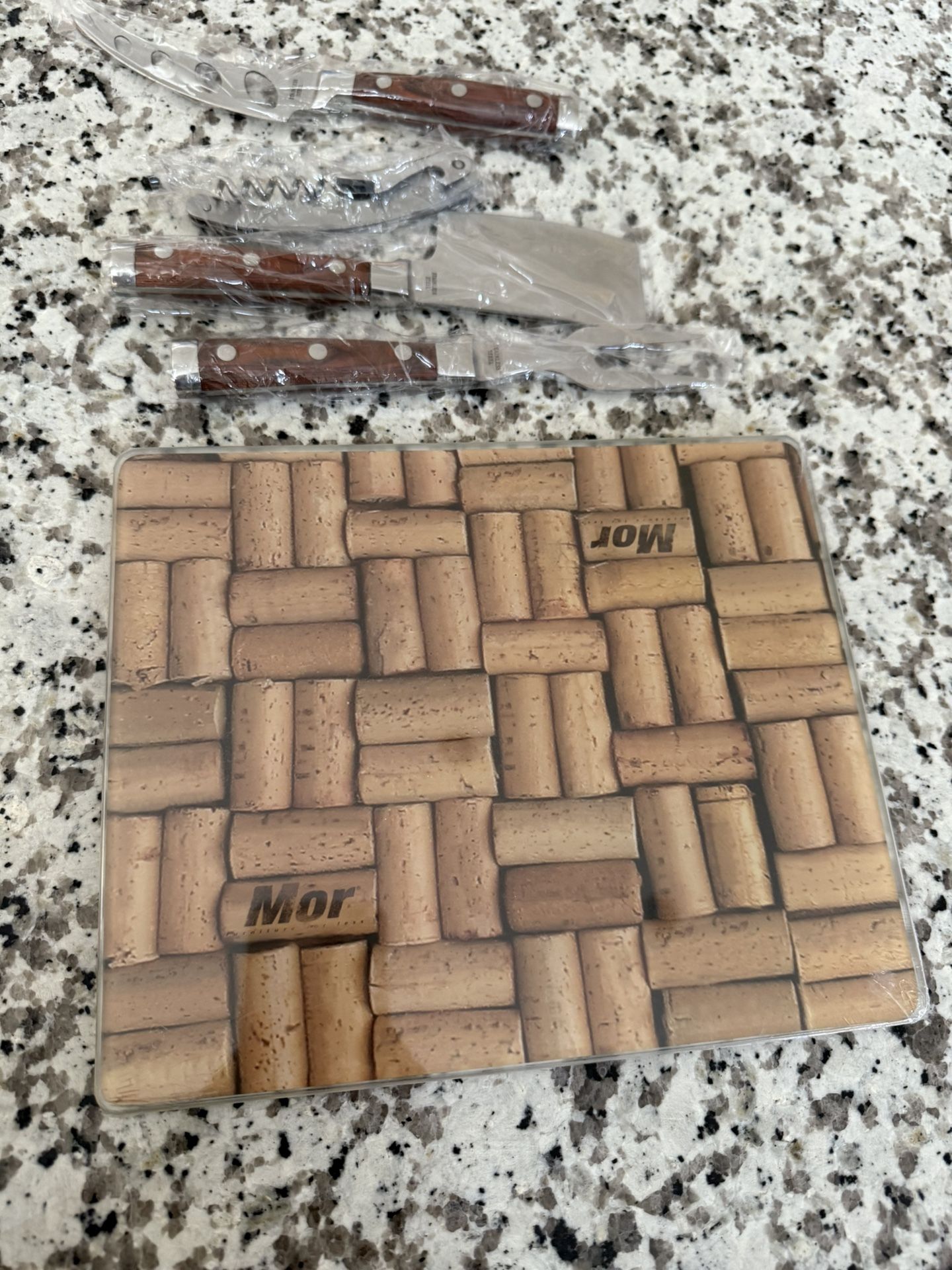 Glass Cheese Cutting Board With Knives And Fork