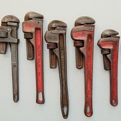 Set Heavy Duty Pipe Wrench 14 10 Forged Steel Use Resell Vintage Tools Monkey