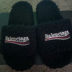Balenciaga Black Shearling Slides