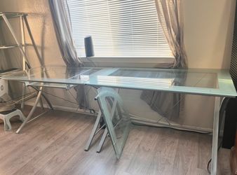 Glass and Metal Desk & Bookcase