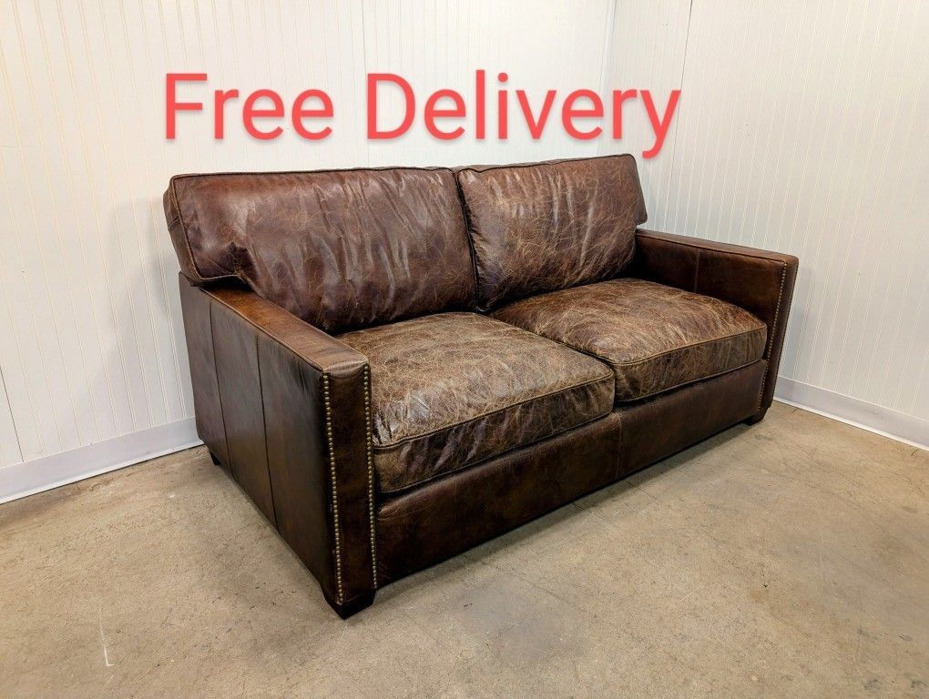 Leather 4 Hands Larkin Cigar Loveseat Sofa Couch Free Delivery