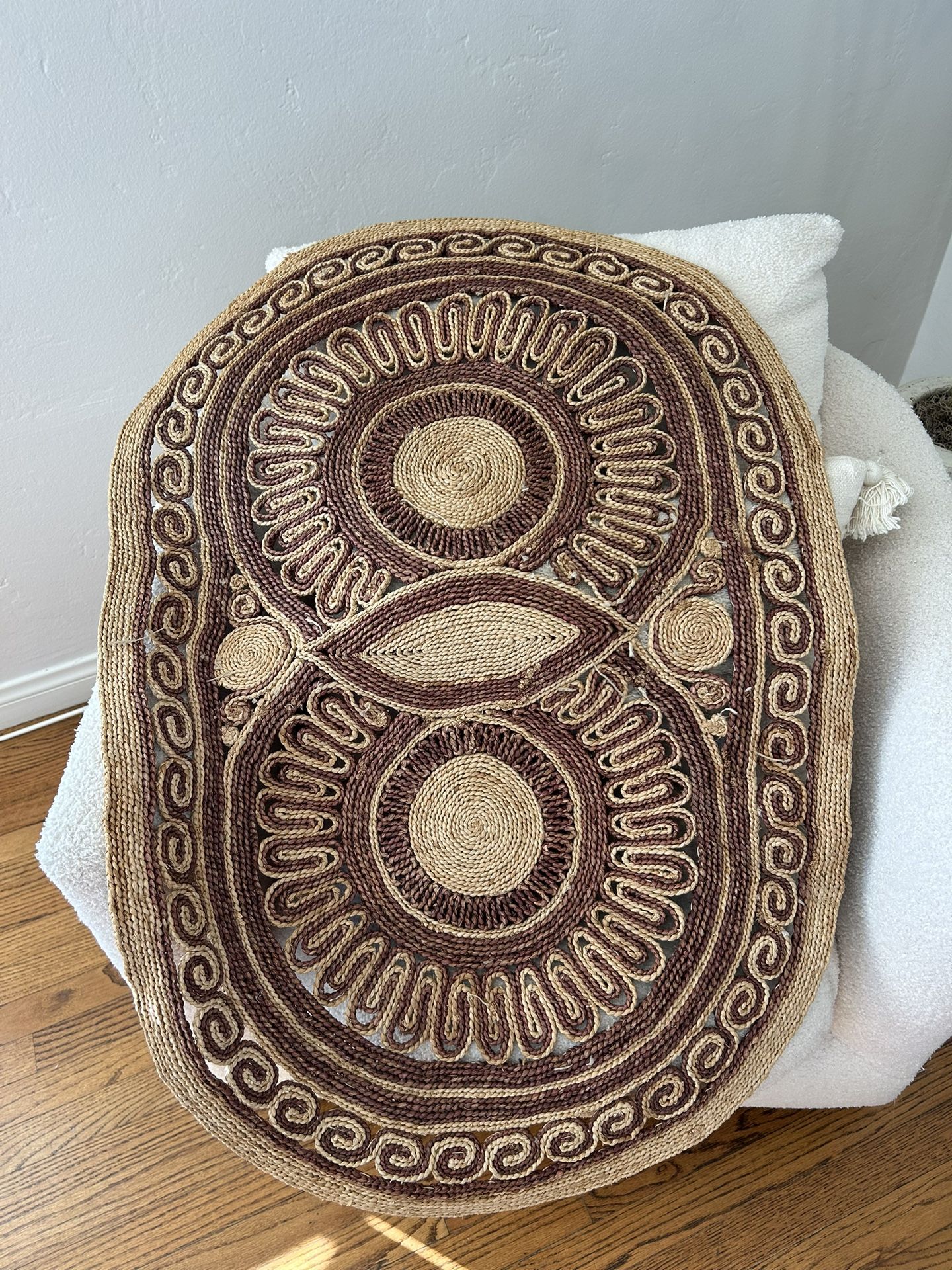 Vintage Oval curlicue rug beige brown decorative boho floor mat jute Rattan Woven Retro Carpet Natural Bohemian Urban