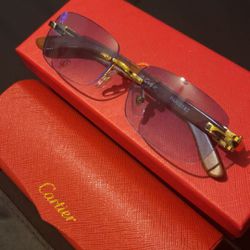 Cartier Sunglasses (Blue Lens) (Gold/Wood) 