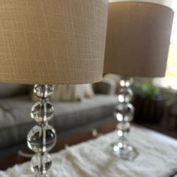 Pair Glass Table Lamps w/Drum Shade