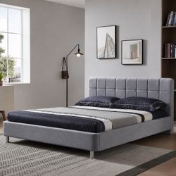 King Platform Bed Frame with Headboard Gray