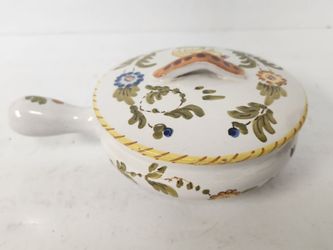 Vintage Italian Hand Painted Small Bowl with Rooster Lid, Numbered & Signed by Artist