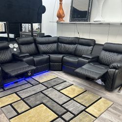 Motion Recliner, Leather Sectional With Bluetooth And Speaker