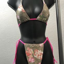 100% Spandex Brown And Pink Bikini Swimwear 
