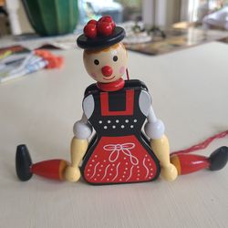 Pull String Wood Puppet Jumping Jack Ornament Clown Toy