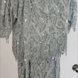 Scala Vtg 100% Silk Green 2pc Sequin Skirt Set Size Small-Medium