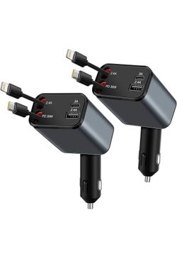 Retractable Car Charger 4 In 1 Charging Solution. 