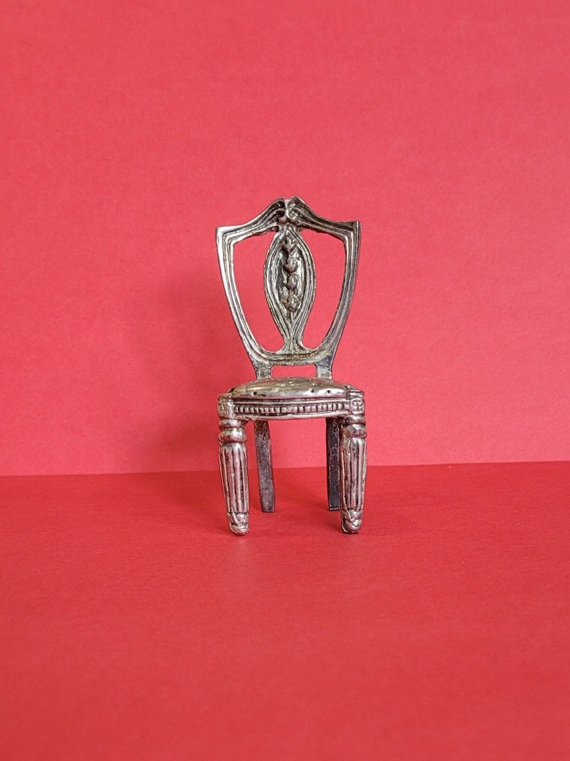4x Vintage Miniatrure Victorian Doll House Metal Silver Plated Chair 2.5".