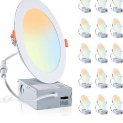 LEDIARY 16 Pack 6CCT LED Recessed Lighting 6 inch, 2500K-5000K Selectable Recessed Light Fixtures, 1100LM High Brightness, 12W Eqv 110W, Dimmable Can 