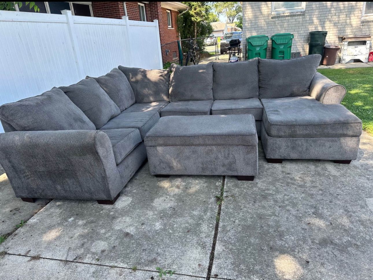 Grey Usha Sectional Large Chaise W/ Ottoman W/ Storage