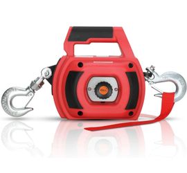 Portable Drill Winch of 1000 Lbs, Red Handheld Drill Winch with 40 Foot Synthetic Rope, Rotate The Hook 360 Degrees, for Lifting & Dragging(Red)