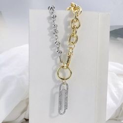 Rhinestone Paper Clip Pendant Necklace 