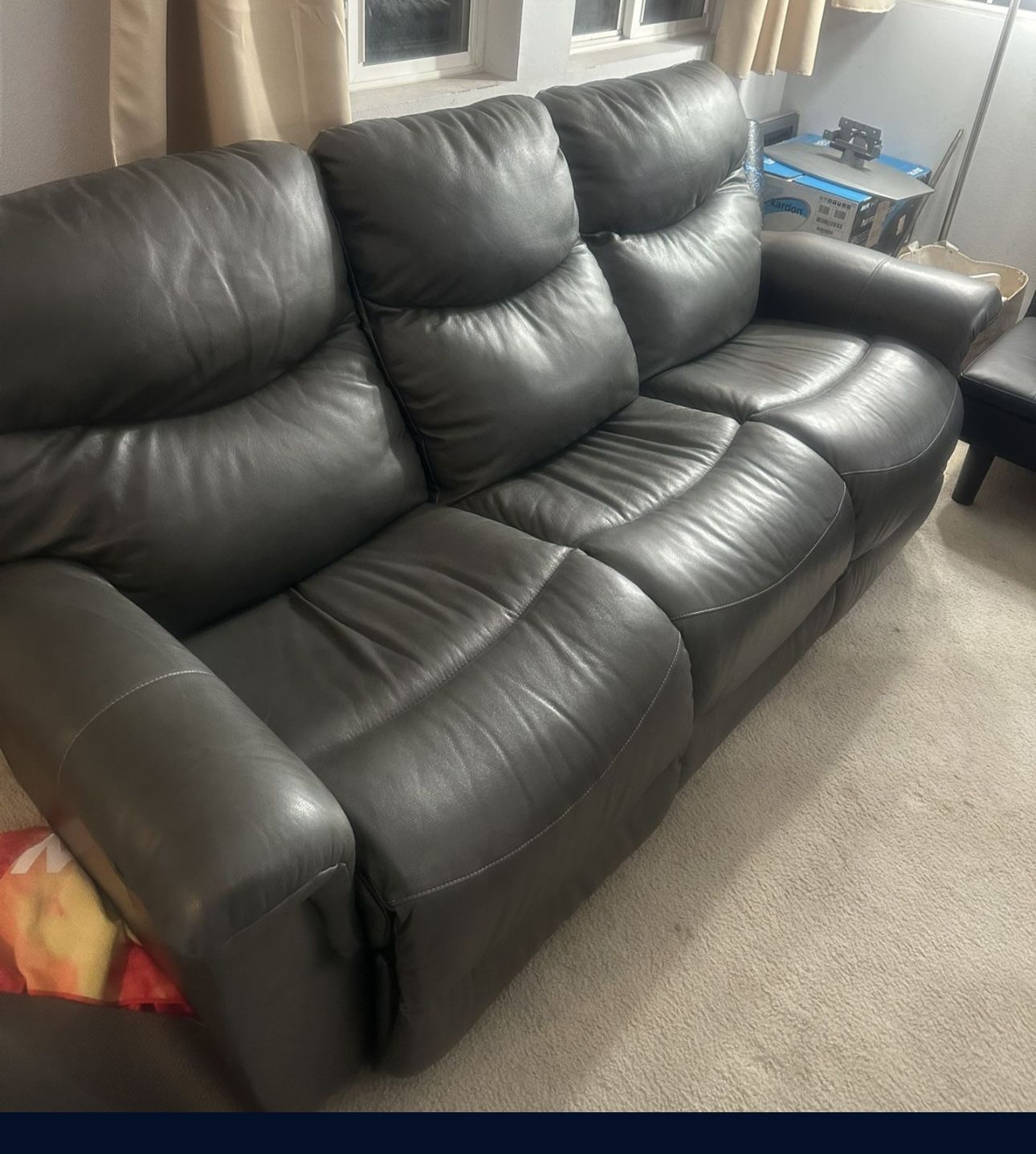 Grey Leather Recliner Couch