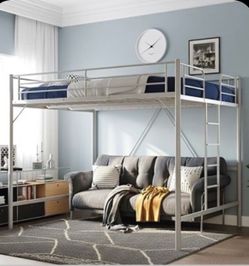 Silver Metal Loft Bed Frame