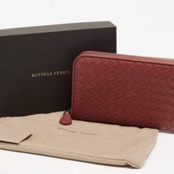 Bottega Veneta Rust Brown Intrecciato Leather Zip Around Wallet