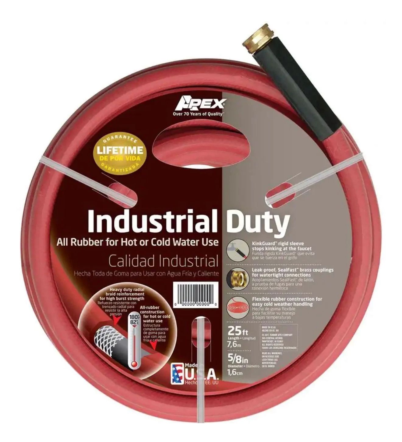 5/8 in. Dia x 25 ft. Red Rubber Commercial Hot Water Garden Hose