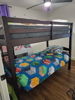 Dark Brown Wood Twin Bunk Bed Frame