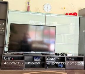 2 Units IKEA TV Stands w Glass Backwall and Shelf - Clean & Good Condition