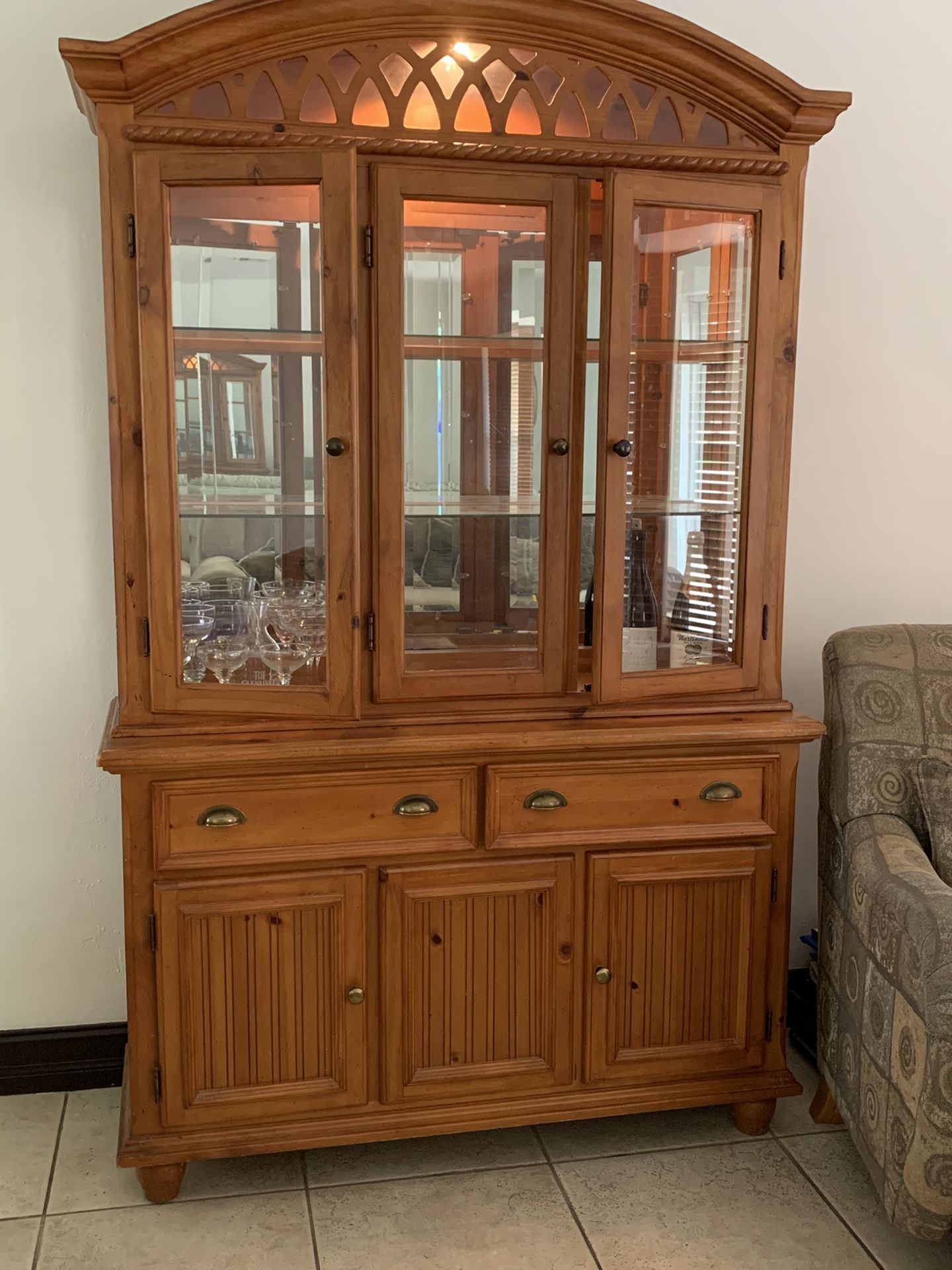 Wood china cabinet (lights up) $50